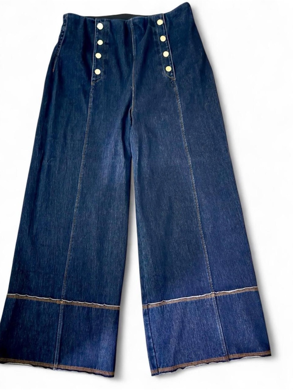Lysse’ High-Waist Wide-Leg Dark Blue Jeans with Button Detail